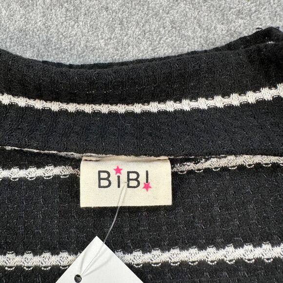 Bibi Striped Waffle Knit Pullover Sweater Women's Large Mock Neck Cut Out New - Picture 4 of 8